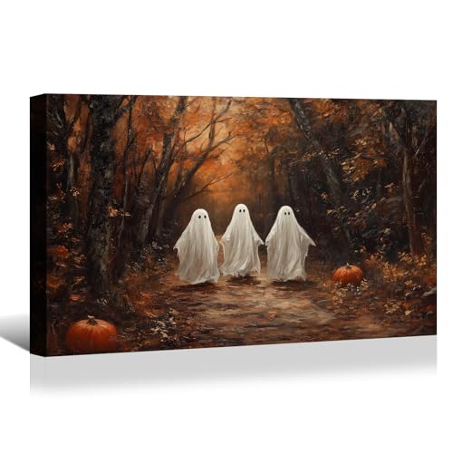 BANHUA1 Vintage Halloween Canvas Wall Art, Cute Ghosts in Haunted