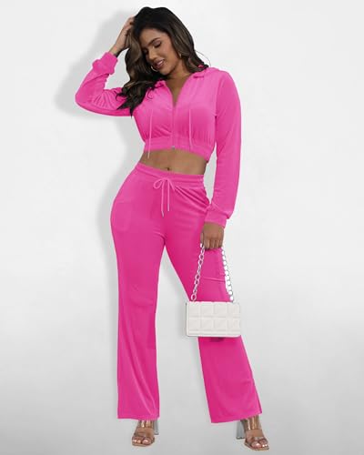 SMSN Women Sweatsuits Set Velvet 2 Piece Tracksuit Outfits Velour Jogging Long Sleeve Sweat Hoodie and Sweatpants Set2