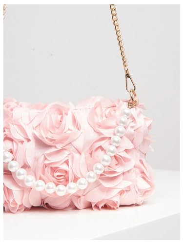 Image of Verdusa Women's 3D Flower Pearl Top Handle Clutch Purses Evening Handbags Crossbody Bag