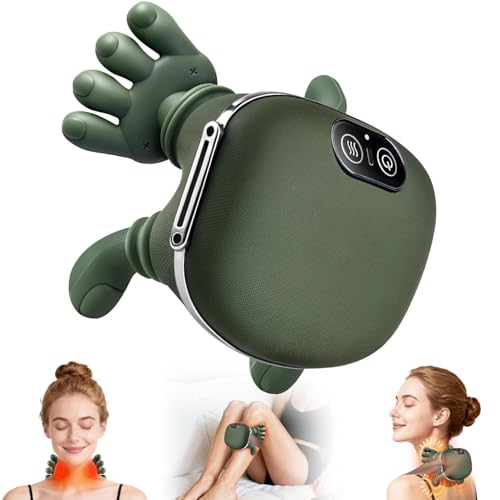 Bionic Heated Massager, Wireless Portable Shiatsu Neck and Back Massager, Electric Deep Tissue 4D Kneading Massage, Simulated Human Hand Design for Pain Relief and Muscle Relax (R1)