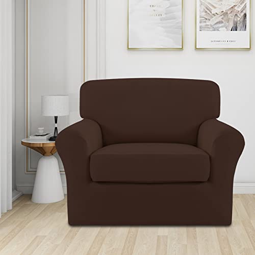 Image of Easy-Going 2 Pieces Stretch Sofa Slipcover for Armchair Washable | Spandex Soft Fitted Sofa Couch Cover for Living Room Washable Furniture Protector with Bottom Kids Pet Coffee