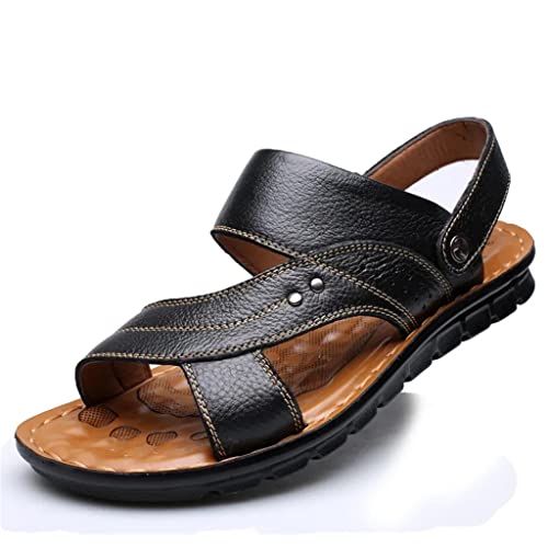 Men's Sandals Men's Leather Beach Shoes Casual Shoes Slippers Stripe Sandals Rubber Mens Shoes(40)