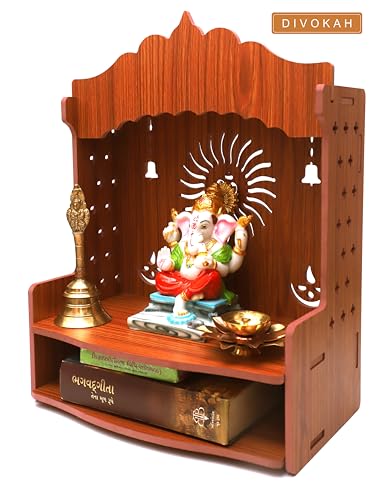 Bhavya Enterprise Divokah Beautiful Mdf Wooden Temple/Pooja Mandir For Home And Office/Wall Mounted Temple/Puja Stand (8 Mm Plywood Thickness) (Wdn Ombell)