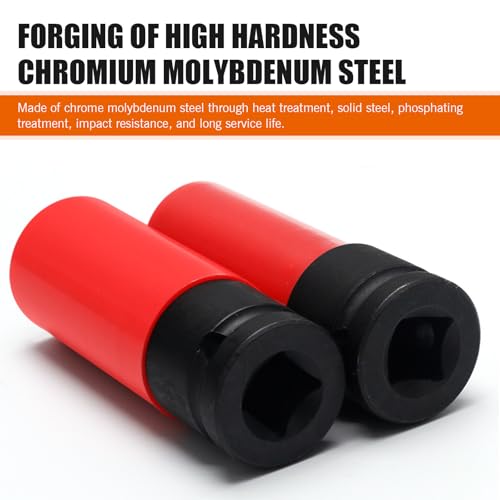 Image of Downhill Car Lug Nut Socket, 0.66 inch /17mm 1 /2 inch Drive Lug Nut Protective Socket, Anti-theft Screw Removal and Installation Socket Tool, Compatible with Mercedes Benz S /C /A /B Class (Red and Black)