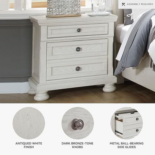 Image of Signature Design by Ashley Tall Antique White Nightstand Wood Bedside Table