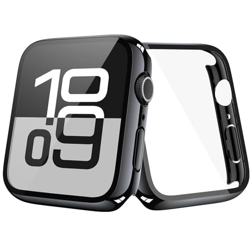 [2-Pack] Julk 46mm Case with Tempered Glass Screen Protector for Apple Watch 11 (2025), Slim Guard with HD Glass, Full Coverage Hard PC Protective Cover for iWatch Series 11/10 46mm, Jet Black