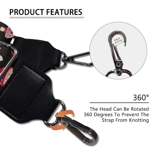 Image of GLENLCWE Mushroom on Black Wide Shoulder Strap Adjustable Replacement Belt Guitar Style Crossbody Bag Handbag Strap Canvas Straps