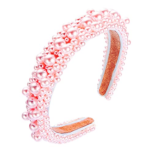 TOTAOTOO Handmade Women Pink Pearl Headband, Shiny Pearl Rhinestone Hair Accessories, Baroque Style Pink Forest Girl Wedding Headband Women's Headband