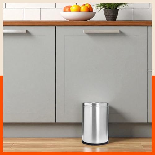 Image of Bathla Stainless Steel Leather Waste Bins | Garbage Trash Can | Round Shape| Dustbin For Home, Bathroom, Kitchen, Office |