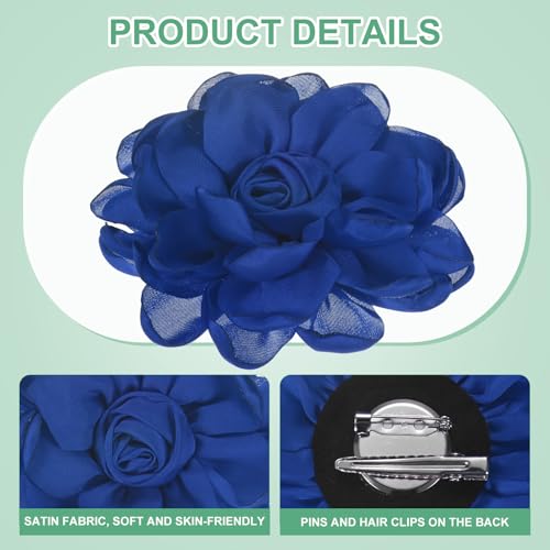 Image of M METERXITY Rose Flower Brooches and Pins for Women, Lapel Pins Dainty Satin Fabric Big Camellia Hair Flowers Clips for Wedding /Parties /Clothes /Jewelry