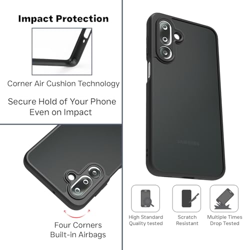Image of RIGGEAR Shockproof Sleek Hybrid Armor Back Cover Case for Samsung Galaxy M36 5G / F36 5G (Smoke Black Matte PC + Black TPU Bumper)