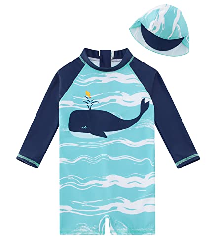 ADUKIDE Baby Boys Swimsuit Summer Beach Rash Guard Swimwear One Piece Sunsuit with Sun Hat 3-24 Months