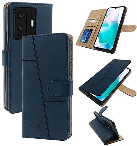 Image of Jkobi Flip Cover Case for Vivo iQOO Z6 Pro (Stitched Leather Finish | Magnetic Closure | Foldable Stand | Wallet Card Slots | Blue)