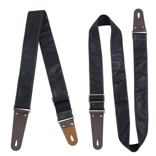 Czzmy Adjustable Guitar Strap Includes 2 Strap Locks & 2 Matching Picks.Leather ends Guitar Shoulder Strap Suitable for Acoustic Guitar,Electric Guitar,Gift for Guitarist(1-Carved Black) - Image 2