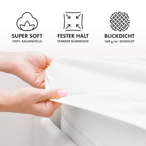 Jacobson Jersey Spannbettlaken Spannbetttuch Baumwolle Bettlaken (180x200-200x200 cm, Weiss) 3