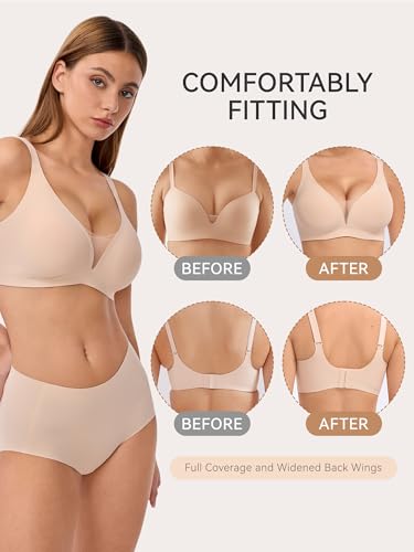 LUCKMEEY Bras for Women No Underwire Deep V Wireless Bra Push Up Seamless Bras Full Coverage Bralettes Everyday Bra3