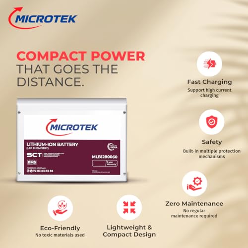 Image of Microtek Combo - Energy Saver NEW 1225 (12V) Digital Wave Inverter 1115VA /925W + 100Ah LiFePO4 Battery (12.8V) | Fast Charge | Long Life | Energy Saver Tech | Power Backup for Home & Office