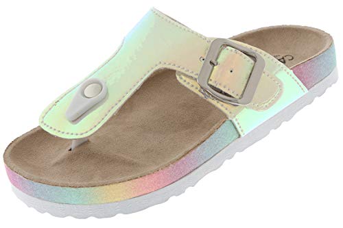Capelli New York Girls Iridescent Glitter Fashion Molded Injected T-Strap Flip Flops Silver Combo