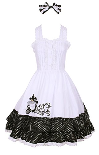 Robe JSK Blanche et Noire à Pois Calèche aux Licornes Sweet Lolita - Lady 90 (44)
