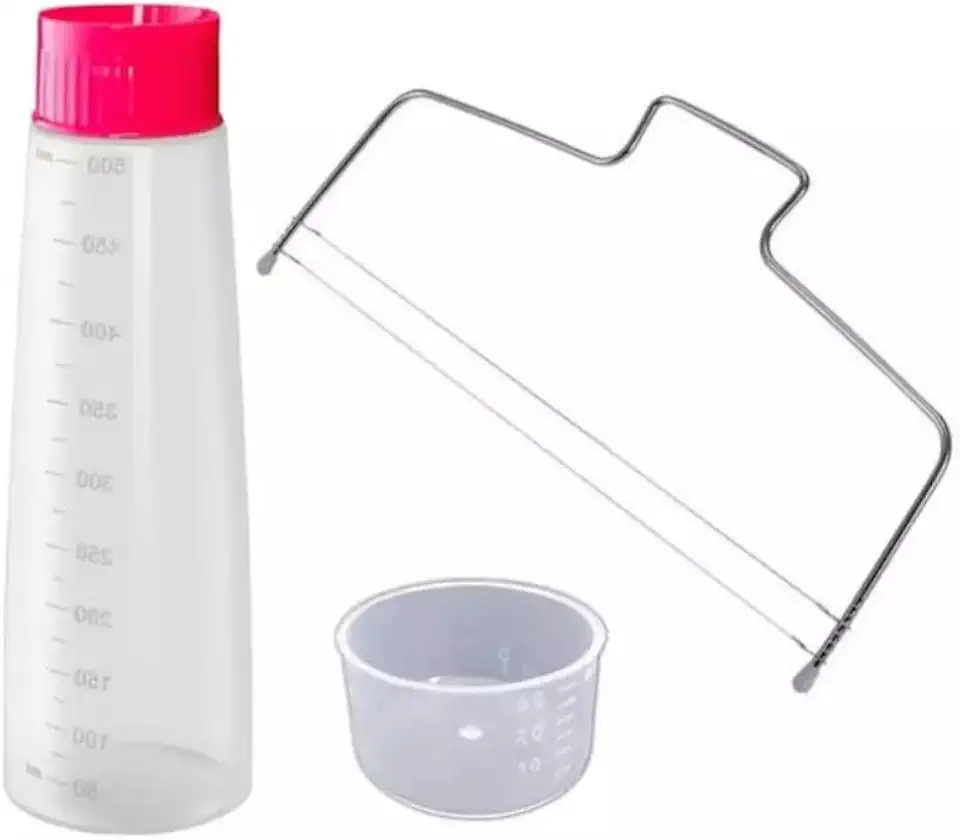 Kit Bisnaga Molhar Umedecer Bolo + Nivelador Cortador Fatias 2 Fios