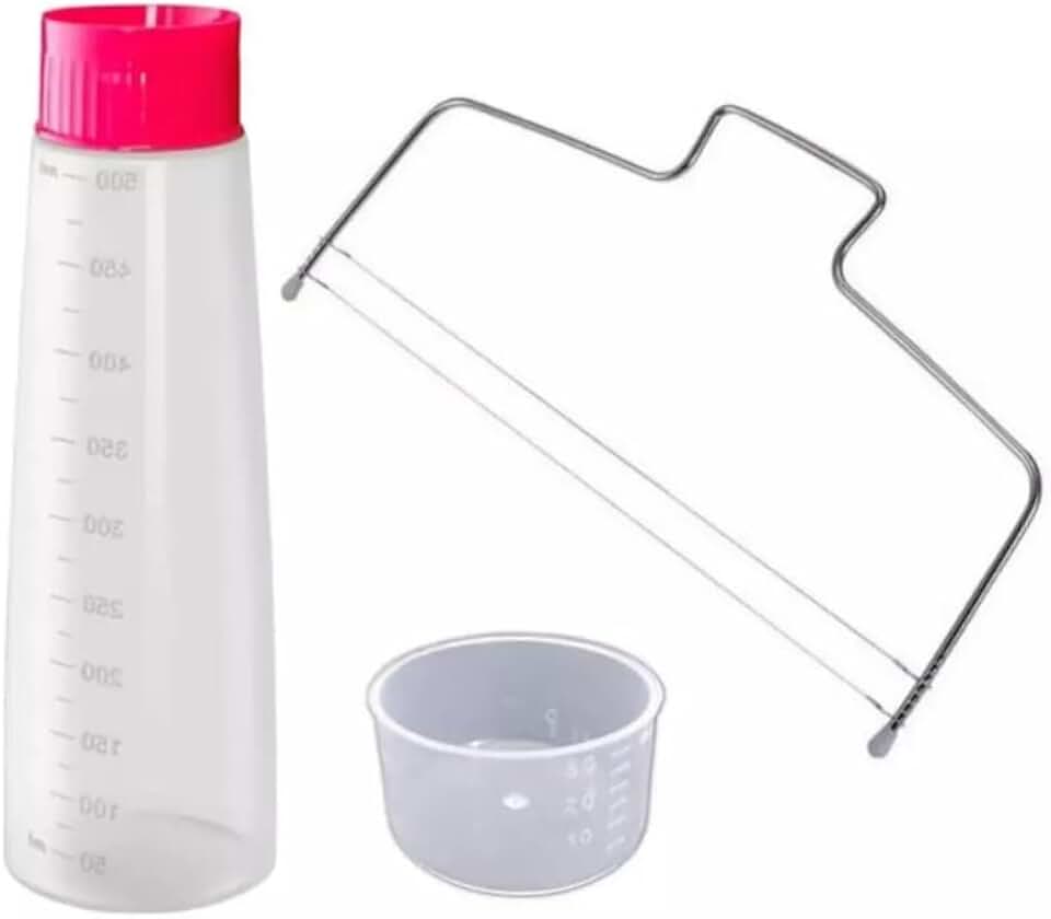 Kit Bisnaga Molhar Umedecer Bolo + Nivelador Cortador Fatias 2 Fios