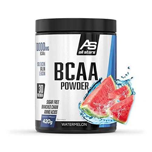 ALL STARS BCAA Powder 420g Watermelon - BCAA Pulver vegan und zuckerfrei, Enthält 5000mg Leucin, 2500mg Valin und 2500mg Isoleucin, Aminosäuren Komplex hochdosiert
