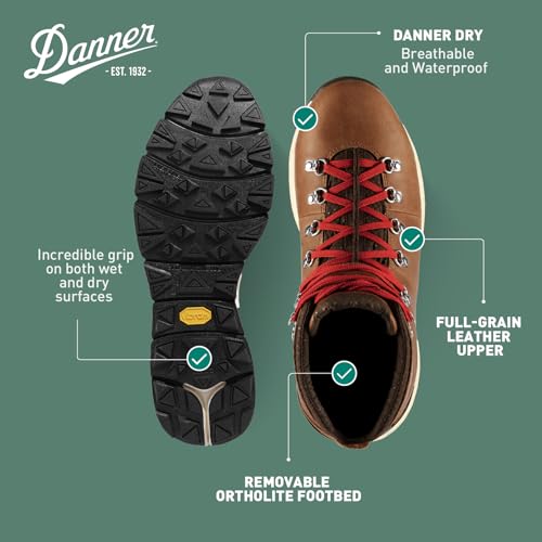 Image of Danner Mountain 600 Leaf Gore-Tex Hiking Boots for Men - Ortholite Tripe Density Footbed - Waterproof Quick Dry Barrier - Vibram SPE Midsole - Full Grain Leather Upper - Traction Outsole
