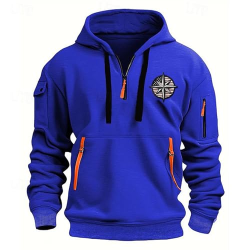 Fall Winter Quarter Zip Hoodie Men Pullover Tactical Sweatshirt Vintage Long Sleeve Casual Hoodies with Pockets