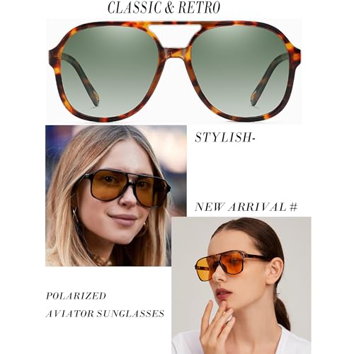 Image of Onrtry Retro Polarized Aviator Sunglasses for Women Men Classic 70s Vintage Trendy Square Sun Glasses Shades