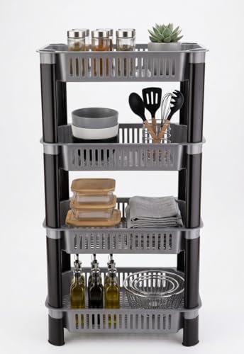 Image of U-Max Multi Tire Kitchen Storage Rack, Plastic Utility Shelf Organiser, Space Saving Storage Solution, Revolving Vegetable Rack (Silver-Regular, 4)