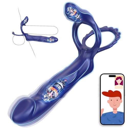 Strap On Penis Butt Plug Anal Sex Toys with Vibrating Cock Ring 10 Vibrating Penis Sleeve Male Dildo Vibrators Clitoral Stimulator APP Couples Sex Toys G Spot Adult Toy for Men Couple Women (Blue)