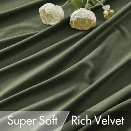 Image of MIULEE Olive Velvet Pinch Pleat Blackout Curtains W52 X L96 Inches | 2 Panels,Luxury,Thermal Insulated,Super Soft,Back Tab & Rod Pocket,for Bedroom Living Room