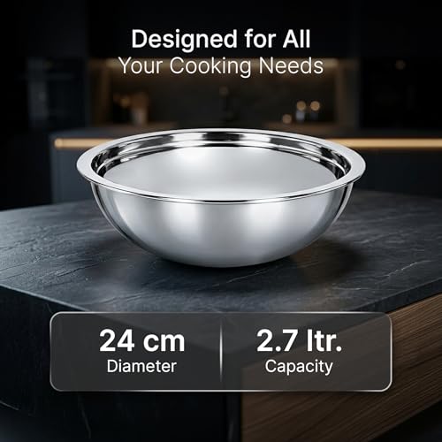 Image of AGARO Regency 24 cm Triply Stainless Steel Tasla with Lid, 2.7L, Induction & Gas Compatible, Even Heat, Non-Toxic, no Chemical Coating, Dishwasher Safe cookware for Kitchen-Ideal for Curry & Frying