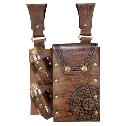 HiiFeuer Sac de Ceinture en Faux Cuir pour alchimie médiévale avec 4 fioles de Potion en liège, Pochette de Taille de Sorcier Fantastique pour Halloween...