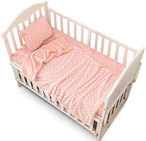 Standard Crib - Toddler Bed 52x28 - Crib Bedding Set Girl - Baby Bedding Crib Set Boy - Nursery Bedding Set - Crib Comforter Set - Set of 3 Baby Bedding Set. (Pink)
