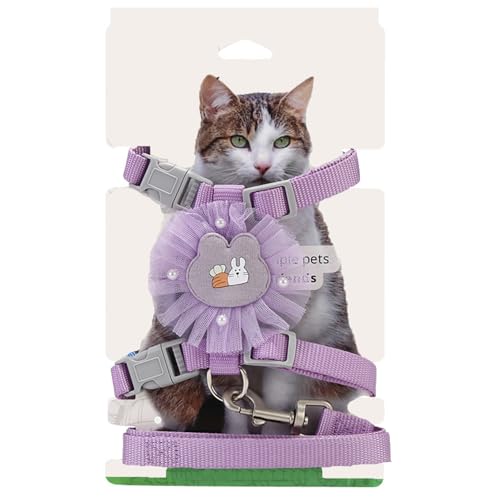 猫の散歩ストラップ牽引ロープ脱落防止かわいい猫ストラップ散歩外出軽量ブラジャー首輪 しはいたいせい 簡単取り付け工字形ストラップベスト子犬適用旅行ストラップ牽引ロープボディリング 胸ストラップ (紫色の)