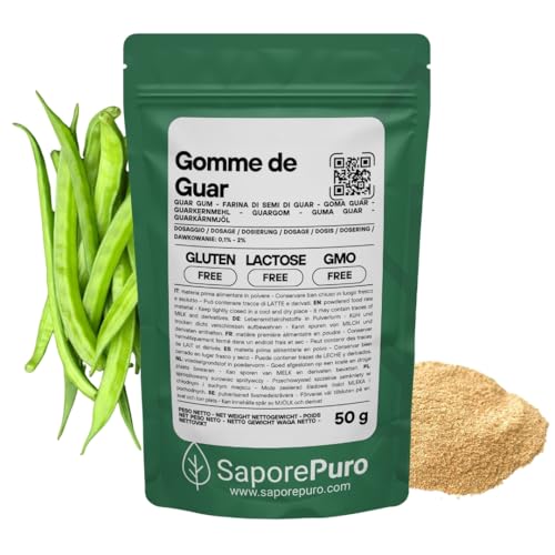 Saporepuro Farine de graine de Guar - Gomme de Guar - 50 gr - Idéal pour les glaces et sorbets - Pure 100%