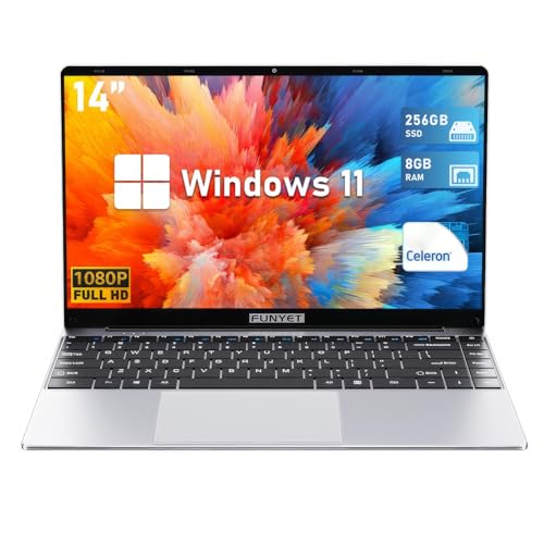FUNYET Ordenador Portatil, N5095 (hasta 2,9 GHz), 8GB RAM 256GB SSD Windows 11 Pro 14.1' IPS FHD 1920 * 1080 PC Portatil, Convertible 180° Laptop Mini HDMI, DC, WiFi, USB3.0×2, Bluetooth 4.2