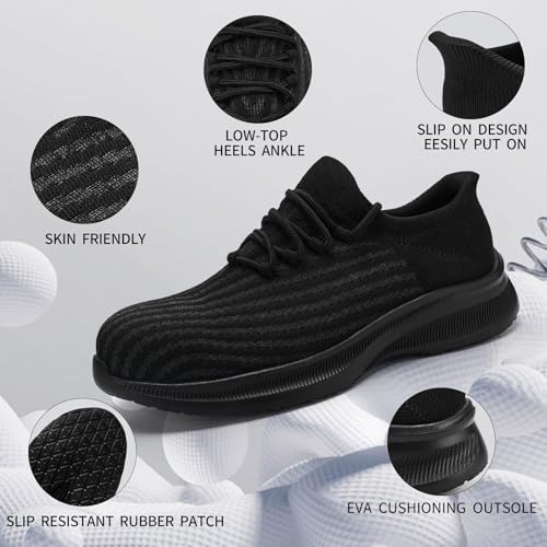 Image of LIANGGO Steel Toe Shoes for Men Women Composite Toe Safety Work Non Slip Industrial Air Cushion Tennis Sneakers Black