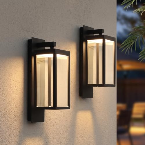 Image of 2 Pack Outdoor Wall Light Fixtures Black Modern Exterior Porch Light for House,15 inch IP54 Waterproof Sconce with Clear Glass for Garage Front Door Garden Patio,3000K 750LM
