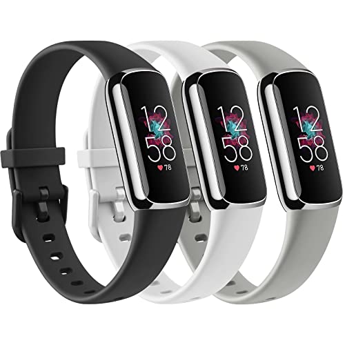 Vancle 3 Pack Kompatibel mit Fitbit Luxe Armband Weich Silikon Verstellbare Sport Ersatzband für Fitbit Luxe Tracker Damen und Herren (S Schwarz/Weiß/Grau)