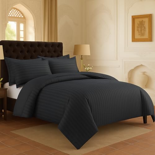 Image of AC Comforter for Winter - King Bed Size 102x108 Inch | 300 GSM Microfiber Duvet Insert Quilt Blanket with Corner Ties - Dark Grey Stripe