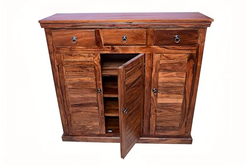 Image of Solid Sheesham Wood Multipurpose Shoe Rack | Cabinet Drawer for Living Room | Bedroom | Hall | Entryway | Home Furniture (Honey Finish)
