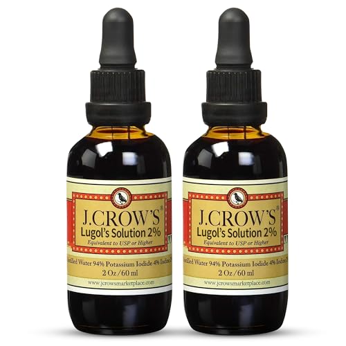 J.CROWS Lugols Solution of Iodine 2% 2 oz (2 Bottle) Premium Iodine & Potassium Iodide Liquid Gluten & Alcohol-Free Natural Brine Extract No Expiration - 1200 Drops