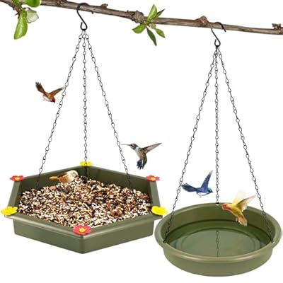 Hanging Bird Bath, Bird Bath, Hanging Bird Feeder, Bird Feeder, 2 in 1 XL Hanging Bird Feeders & Bird Baths for Outdoors,Bird Feeder Hanging Bird Feeder Tray (Green)