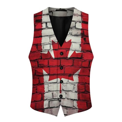 Canadian Flag Paint On The Wall Men's Suit Vests Dress Vest V-Neck Waistcoat Slim Business Formal with Pocket4