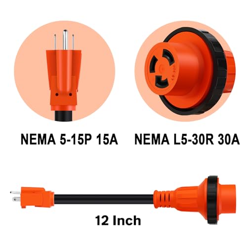 Image of RV 30 Amp to 110 Adapter with Locking Connector, 5-15P to L5-30R