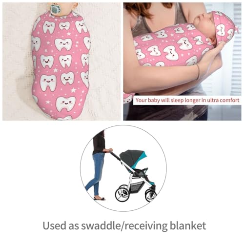 Image of Kawaii Tooth Pattern Newborn Swaddle Blankets Hat Sets Soft Baby Receiving Blanket Swaddle Sack for Baby Shower Infant Boy Girl Gift