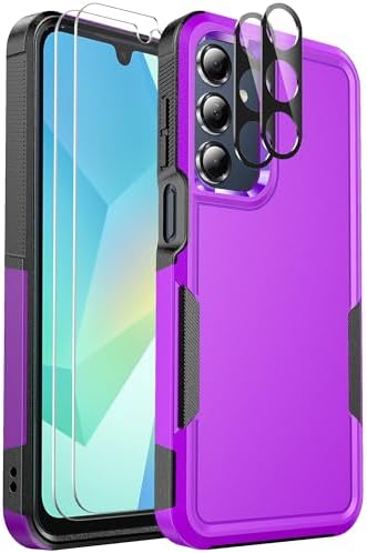Ezanmull for Samsung Galaxy A16 5G Phone Case, [Military Grade Drop Protection] [Glass Screen Protector + Camera Lens Protector] Non-Slip Shockproof case (Purple)