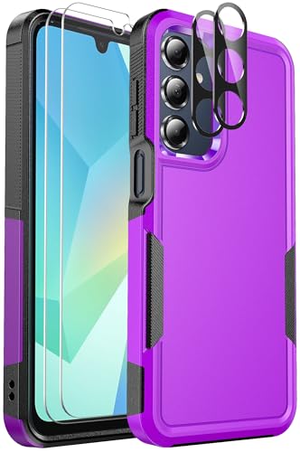 Ezanmull for Samsung Galaxy A16 5G Phone Case, [Military Grade Drop Protection] [Glass Screen Protector + Camera Lens Protector] Non-Slip Shockproof case (Purple)